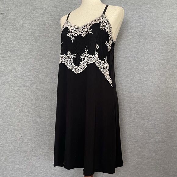 Rachel Roy Black Y2K Slip Dress Size M Coquette Dark Fairy Romantic Dainty Lace - Picture 3 of 11